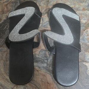 Black Flip Flops With Rhinestones